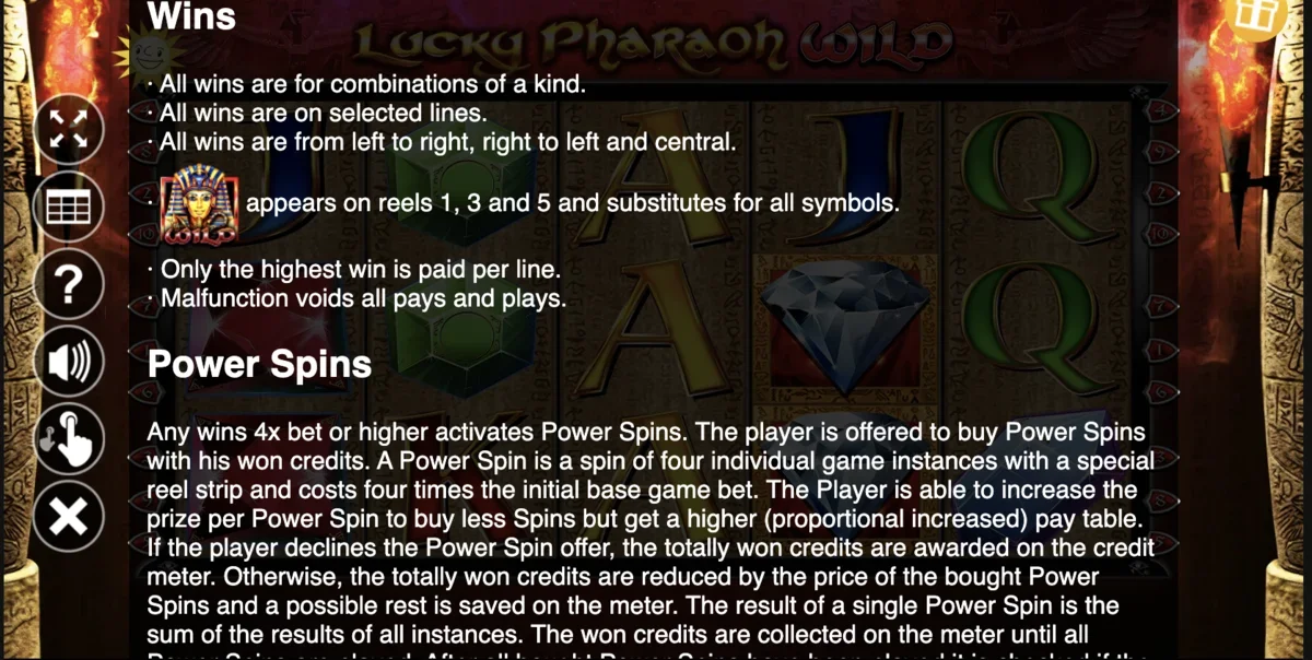 Game interface Lucky Pharaohs